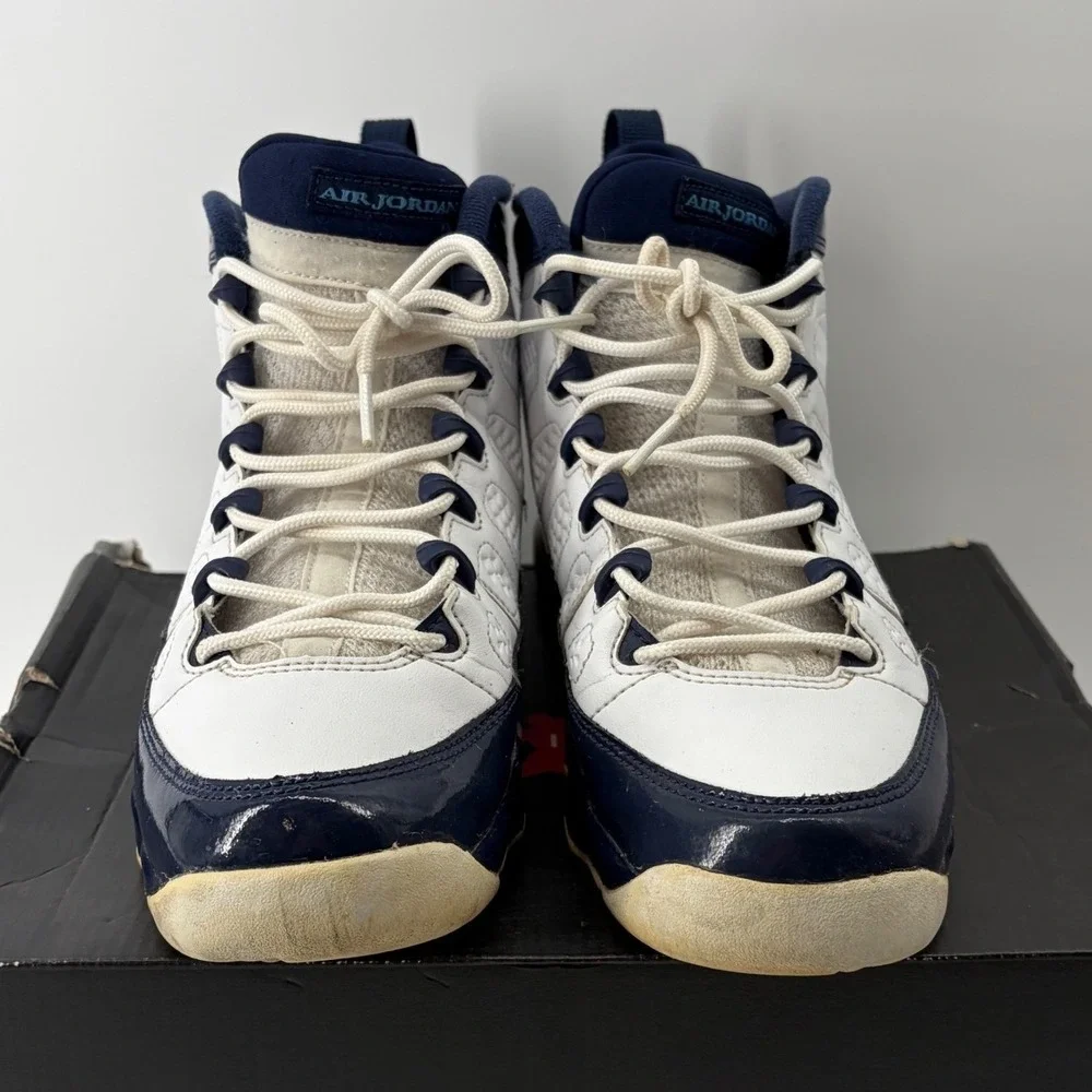 Air Jordan 9 Retro GS White University Blue Navy Sneakers 302359-145 size 7Y